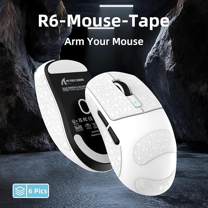 LexonElec Attack Shark R6 Wireless Gaming Mouse Anti-Slip Sticker, Mouse Anti Slip Grip Tape Skins for Sweat Resistant, Elastics Refined Side Grips, Easy to Apply, Ultra-Thin 0.5mm (0.02in) - White