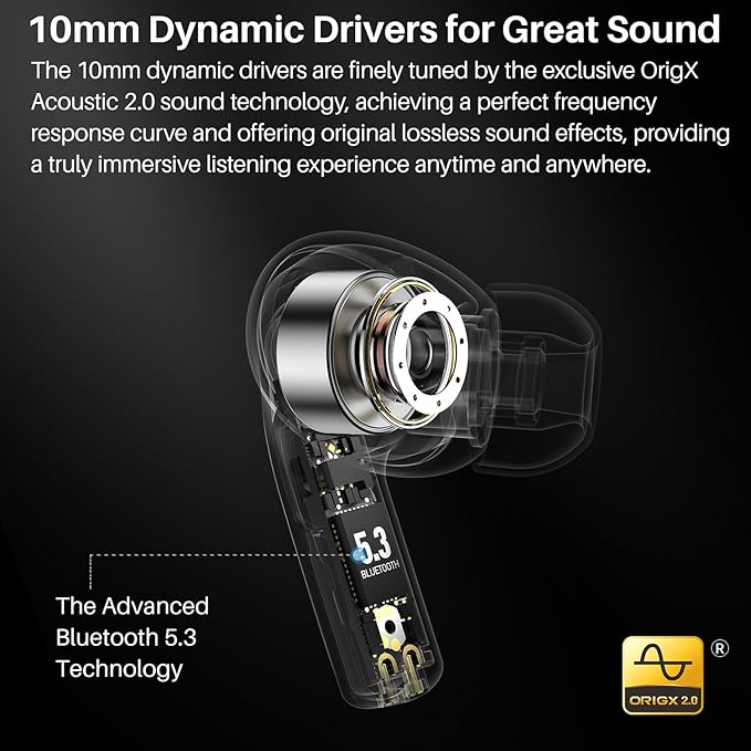TOZO T20 Wireless Earbuds Bluetooth Headphones 48.5 Hrs Playtime with LED Digital Display, IPX8 Waterproof, Dual Mic Call Noise Cancelling 10mm Broad Range Speakers, New Version