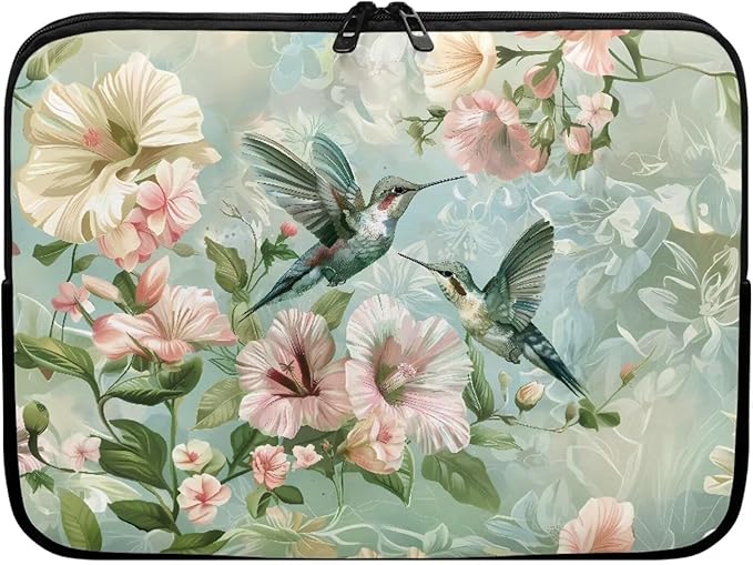 Hummingbird Flower Laptop Sleeve - 12 inch Neoprene Case with Padded Compartment