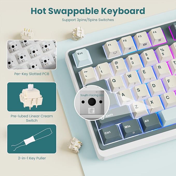 RK ROYAL KLUDGE N99 Wireless Mechanical Keyboard Full Size, Smart Display Screen & Knob, BT/2.4G/USB-C, 96% Hot Swappable Custom Keyboard, Pre-lubed Tactile Switches, Gasket Mount, RGB Gaming Keyboard