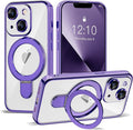 Compatible with iPhone 13 Case with Invisible Magnetic Ring Stand [Compatible with Mag-Safe] [Full Camera Lens Protector] Plating Clear Phone Case for iPhone 13 6.1", Purple