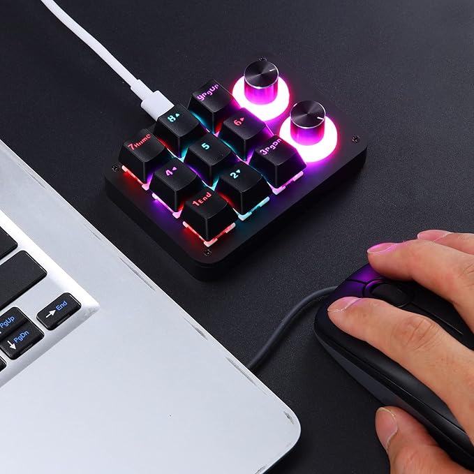 Koolertron 9-Key Mechanical Numpad with 2 Programmable Knobs, LED Backlit Macro Gaming Keyboard, Fully Customizable Numeric Keypad for PC