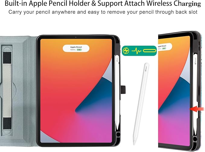 Rotating iPad Air 11-Inch Case M4/M3/M2, Case for iPad Air 5th/4th Generation 10.9 Inch,360 Swivel Multi-Angle Adjustable Stand Pencil Holder/Pocket/Hand Strap iPad Pro 11-inch case Flowers Butterfly