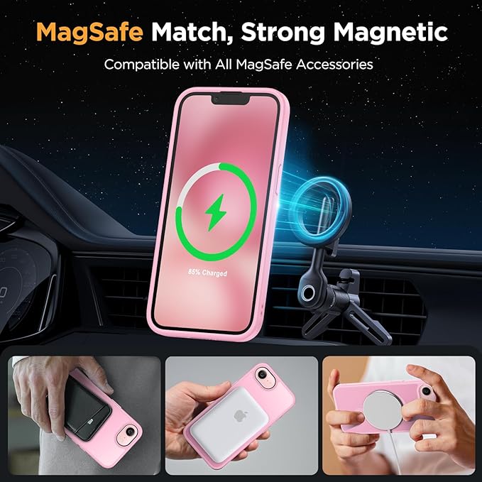 Miracase for iPhone 16e case & iPhone 17e Case for MagSafe [with 2×9H+ Screen Protectors] TOP Military-Grade Protection Shockproof with Velvet Touch for iPhone 16e/17e Phone Case 6.1", Matte Pink
