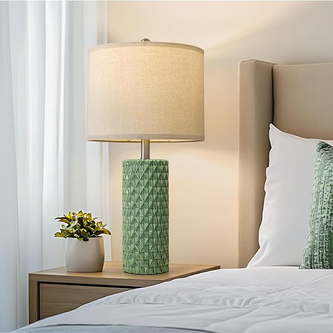 USumkky 26" Tall Table Lamp for Living Room -Green Lamps Set of 2 Modern Ceramic Lamps for Night Stands, Bedside Lamp for End Tables, Nightstand Lamps for Bedroom