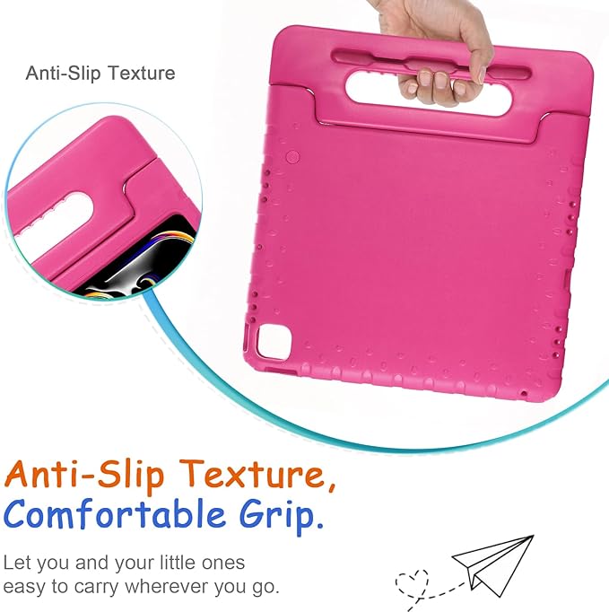 Kids Case for iPad Pro 13" 2025 (M5) 2024 (M4) & iPad Air 13" M4 M3 M2 Shockproof Case with Pencil Holder, Techcircle Handle Stand Light EVA Foam Bumper Protective Rugged Child Proof Cover, Rose