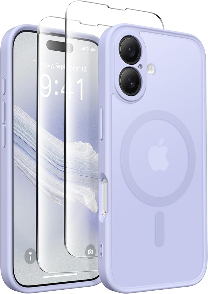 CAPRARO Magnetic Compatible with iPhone 16 Case, Upgraded [Full Camera Protection] [Compatible with MagSafe] Protective Translucent Matte Women Girl Phone Case Cover, Lilac
