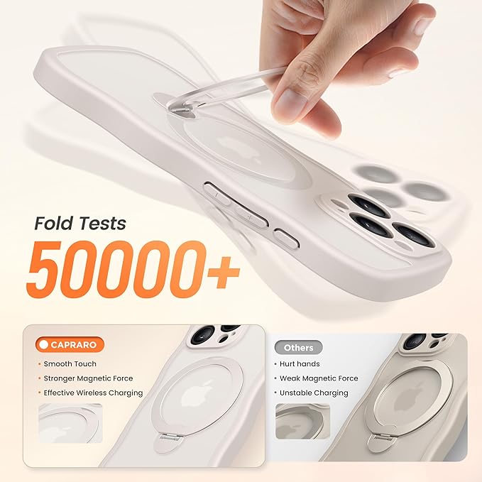 CAPRARO for iPhone 13 Pro Case with 360° Spin Magnetic Stand for Women, [Compatible with MagSafe] [Full Camera Protection] Cute Wave Translucent Matte Case for iPhone 13 Pro, Stone