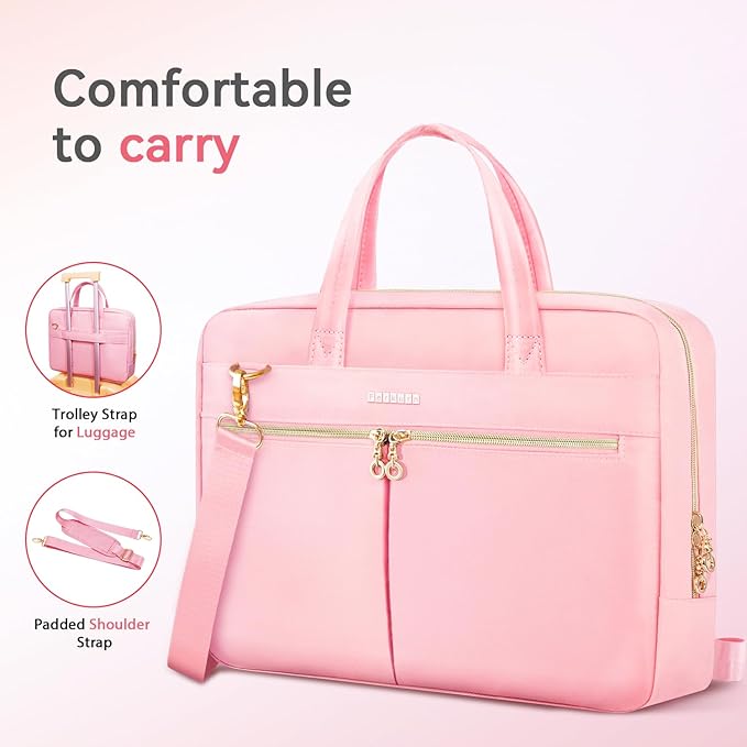 Ferkurn Laptop Bag Case Women Men Computer Bag Compatible with MacBook/HP/LG/Dell, Shoulder Strap Slim Carrying Messenger Briefcase, Pink, 17-17.3 Inch