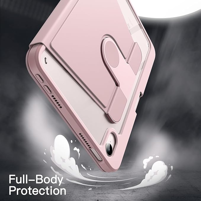 JETech Rotating Case for iPad mini (A17 Pro, 2024 Model, 7th Generation) / mini 6 (2021 Model, 6th Generation) with Pencil Holder, 360 Degree Rotation Protective Stand Cover Clear Back (Pink)