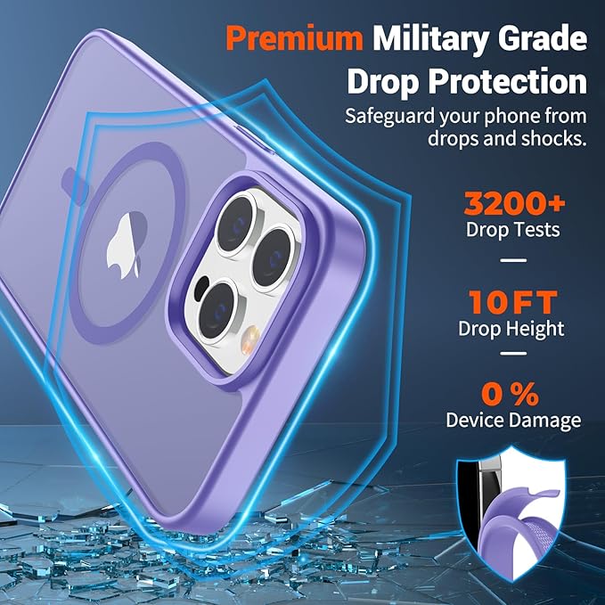 SUPFINE Magnetic for iPhone 13 Pro Max Case (Compatible with MagSafe) (Military Grade Drop Protection) Slim Translucent Matte Shockproof with Anti-Fingerprint Phone Case,Purple