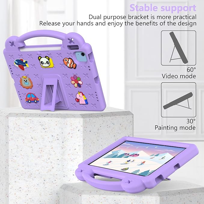 Dteck for iPad 10th Generation Case 10.9 Inch 2022, EVA Cute Bear Kids Case Shockproof Rugged Protective Kickstand Boy Girl Cover with Pencil Holder for iPad 10th Gen 10.9 Inch 2022, Purple