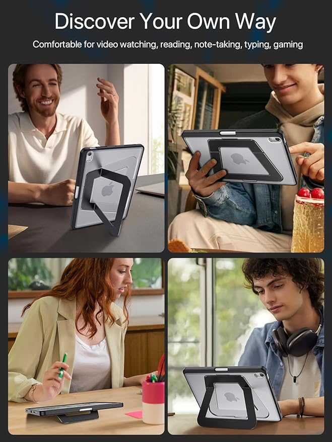 Case for iPad A16/10th Generation 2025/2022, Dual Multi-Angle Adjustable Kickstand Full Protective Case with Built-in Pencil Holder for Home Office School (Black, iPad A16/10th)
