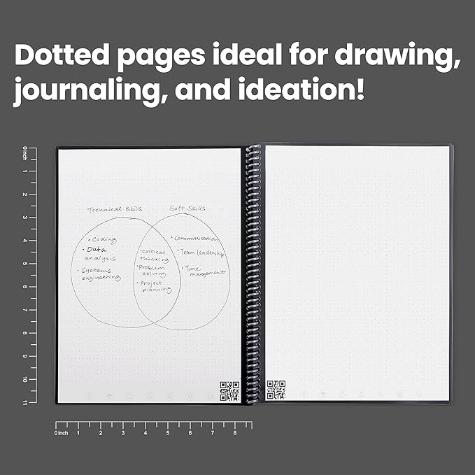 Rocketbook Core Reusable Spiral Notebook, Letter Size 8.5x11, Navy Blue - Dotted Pages, App-Connected, Erasable, Durable Cover, Ideal for School, Work, and Creative Projects