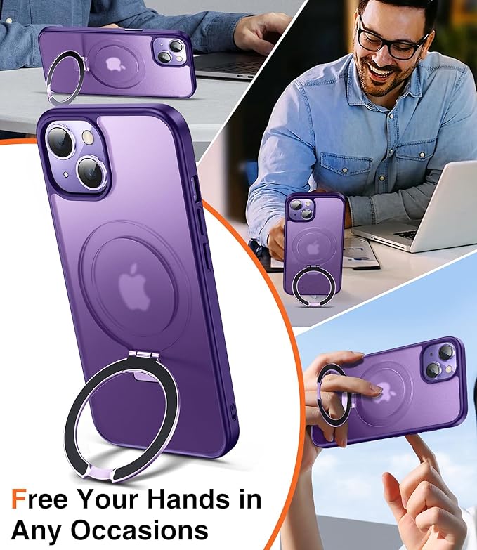 Chicfun 3-in-1 [Magnetic+Kickstand+Ring Holder] for iPhone 15 Plus Case with Stand Ring Holder， Compatible with MagSafe, Military Shockproof Kickstand Phone Case iPhone 15 Plus Cover Purple