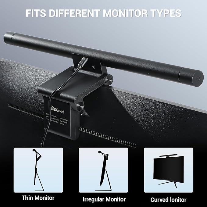 PROSmart Monitor Light Bar, Computer Monitor Lamp, 250LM No Glare Eye-Care LED Screen Bar, Fit for Curved/Flat Monitor, USB Reading Screenbar for Home/Office/Work/Game
