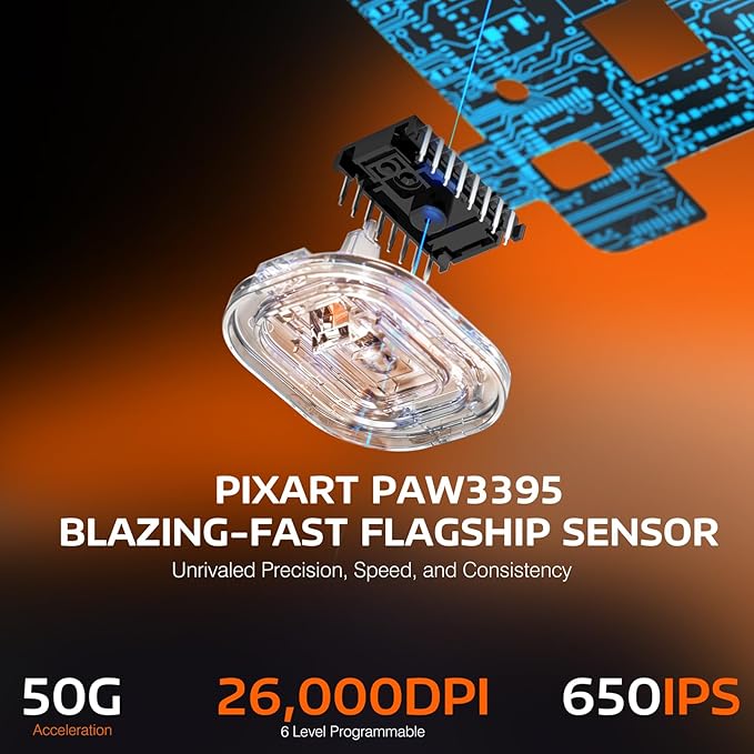 MANBASNAKE Attack Shark X3 Wireless Gaming Mouse, 49g Triple Mode Ergonomic Computer Mouse, PAW3395 26K DPI Sensor, 200h Battery Life, Griptape, Programmable Buttons for PC/Laptop/Mac (Orange)