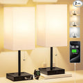 17.4In Tall Table Lamps for Bedroom Set of 2 - 3 Color Bedside Lamps with AC Outlets and USB Ports for Charging, white and Black Square Night Stand light, End DeskLamp for Living Room/Dorm/Office