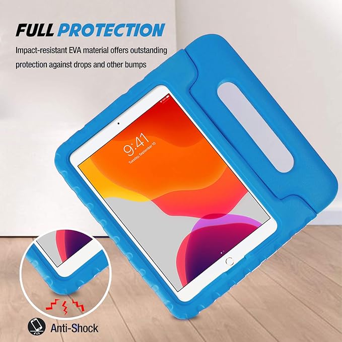 ProCase Kids Case for iPad 9th Generation/iPad 8/iPad 7, iPad 10.2 Case 2021 2020 2019/iPad Air 10.5/iPad Pro 10.5 Kids Case, Shockproof Lightweight Case with Convertible Handle -Blue | 2021, 2020, 2019, Shockproof, Blue