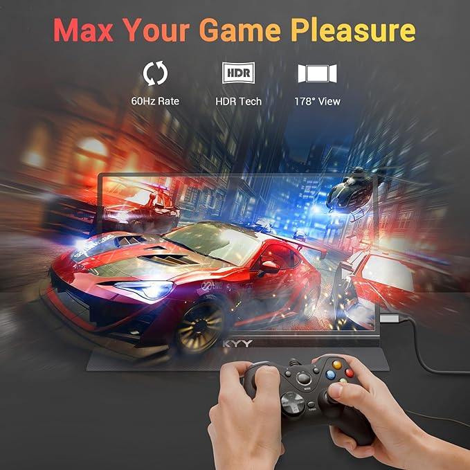 KYY Portable Monitor 15.6'' FHD 1080P USB C HDMI Gaming Monitor Ultra-Slim IPS Display w/Smart Cover & Speakers, Plug&Play, External Monitor for Laptop PC Phone Mac Xbox PS4
