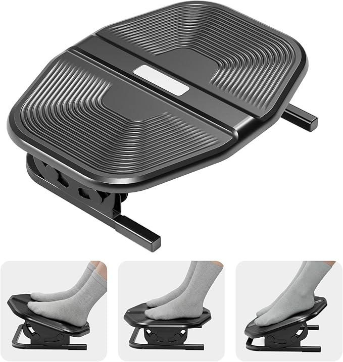 PEGZONE Under Desk Footrest,Tilt Adjustable Footrest with Massage Surface for Under Desk at Work, Office Foot Rest with 20 Degree Tilt Without Locking for Home and Office