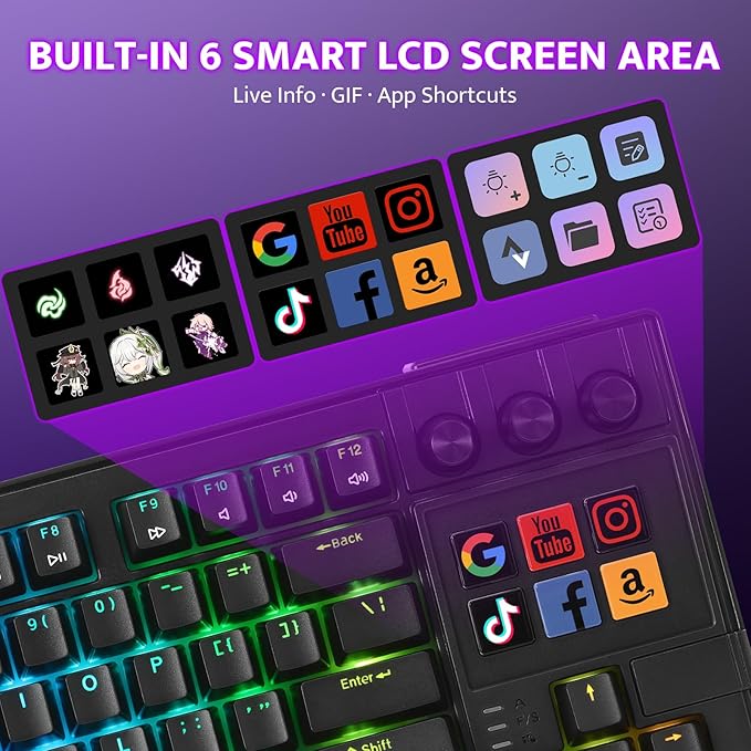 darkFlash K87PRO TKL Mechanical Keyboard with 6 LCD Stream Control Keys & 3 Media Knobs – Gasket Mount, Hot-Swappable RGB Gaming & Streaming Macro Keyboard for PC & Mac (Black)