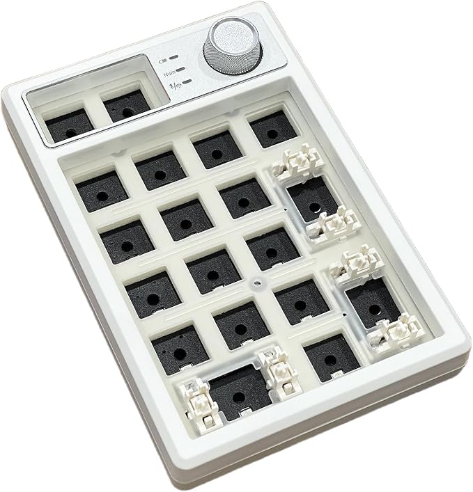 Wireless Mechanical Numpad Barebones Kit, Gasket Programmable Macro Numeric Keyboard DIY, 19-Key Custom Number Pad with Metal Volume Knob, Hot Swappable, RGB Backlit, NKRO for Win/Mac, White
