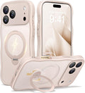 CAPRARO for iPhone 17 Pro Max Case with 360° Spin Magnetic Stand for Women, [Compatible with MagSafe] [Full Camera Protection] Cute Wave Translucent Matte Case for iPhone 17 Pro Max, Rose Gold