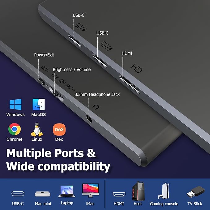 4K Portable Monitor - 15.6 Inch 3840×2160 Resolution, 100% sRGB, IPS Screen with Built-in Speakers, USB-C/HDMI Connectivity, External Second Monitor for Laptop/MacBook/Switch/PS5/PS4/Xbox