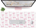 Large Desk Mat with Pink Bows, Cute Mouse Pad Pink Keyboard Mat for Computer Laptop Non-Slip Rubber Base, Girly Office Mat Desktop Pad Office Supplies Accessories for Teen Girls Women 35.4 x 15.7in
