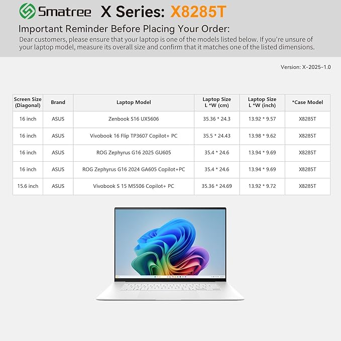 Smatree Hard EVA Protective Sleeve Compatible for 16 inch ASUS Zenbook S16 UX5606, for ROG Zephyrus G16 2026/2025/2024, for 15.6 inch Vivobook S 15 M5506, for Vivobook 16 Flip, Green (X8285TG)