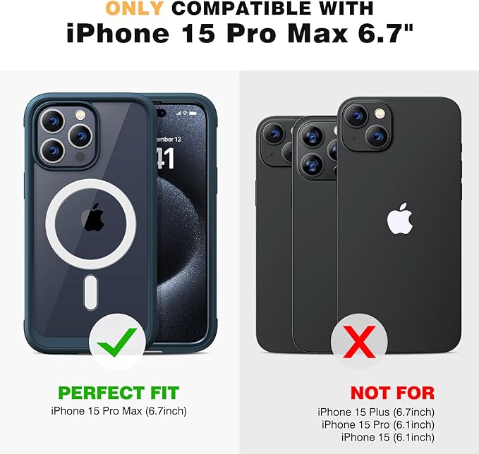 Diaclara Magnetic Designed for iPhone 15 Pro Max Case Full Body Bumper,[Compatible with MagSafe] Military Drop Proof Cover with Built-in Touch Sensitive Anti-Scratch Screen Protector,Blue