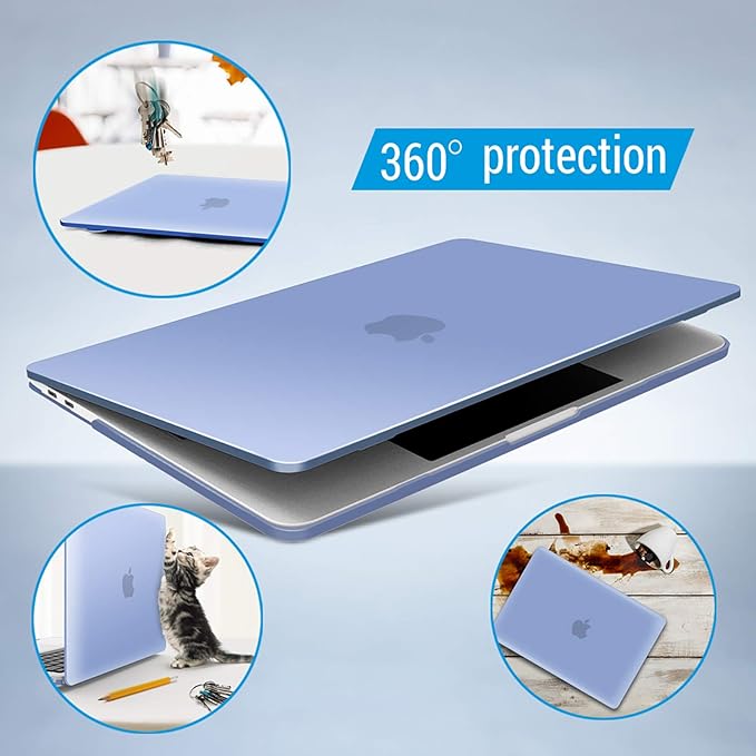 IBENZER Compatible with MacBook Pro 15 Inch Case A1990 A1707, Hard Shell Case with Keyboard Cover & Type C Adapter for Mac Pro 15 Touch Bar, Serenity Blue, T15SRLL+1TC