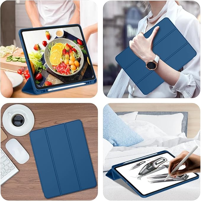 iMieet Case for iPad Pro 11 Inch (M5) 2025 /(M4) 2024 5th Gen, Trifold Stand Smart Cover with Pencil Holder and Soft TPU Back, Auto Wake/Sleep (Navy Blue)