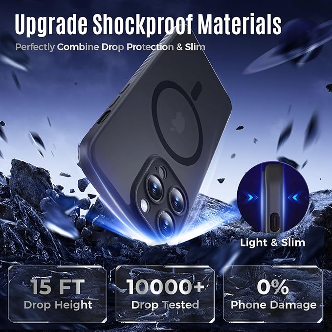 Symcele Designed for iPhone 13 Pro Case, Compatible with MagSafe, with Privacy Screen Protectors X2, [Camera Protection] [15FT Military Drop Protection] Shockproof Phone Case, 6.1", Black