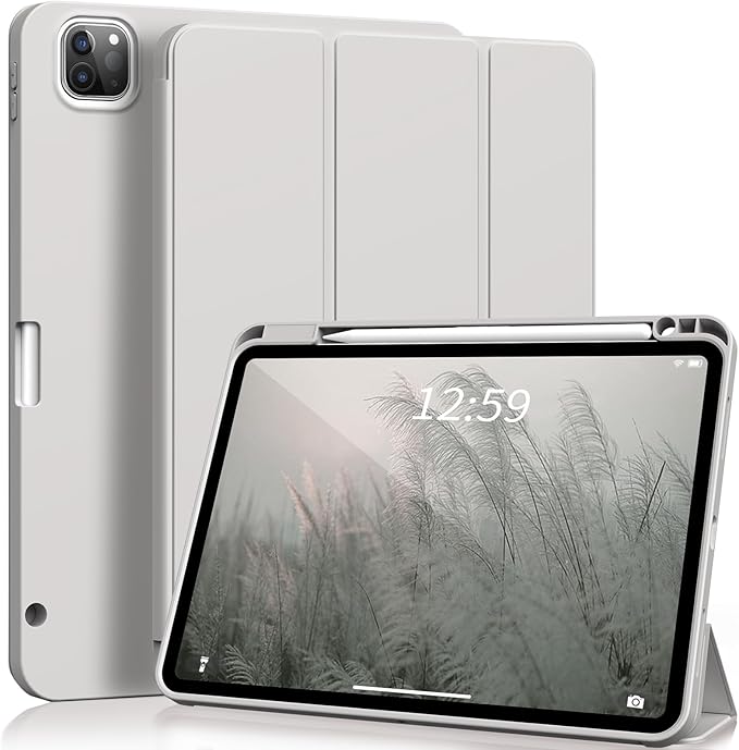 KENKE for iPad Pro 11 Inch Case 4th/3rd/2nd/1st Generation 2022/2021/2020/2018 Magnetic Attachment 2nd Pencil with Right Side Pencil Holder Soft Slim PU Cover Auto Wake/Sleep (Gray)