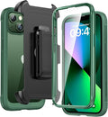 Diaclara Designed for iPhone 13 Case 6.1 Inch with Belt Clip Holster, Upgraded [Full Camera Protection] Full Body Rugged Clear Bumper Case with Built-in Screen Protector, Dark Green
