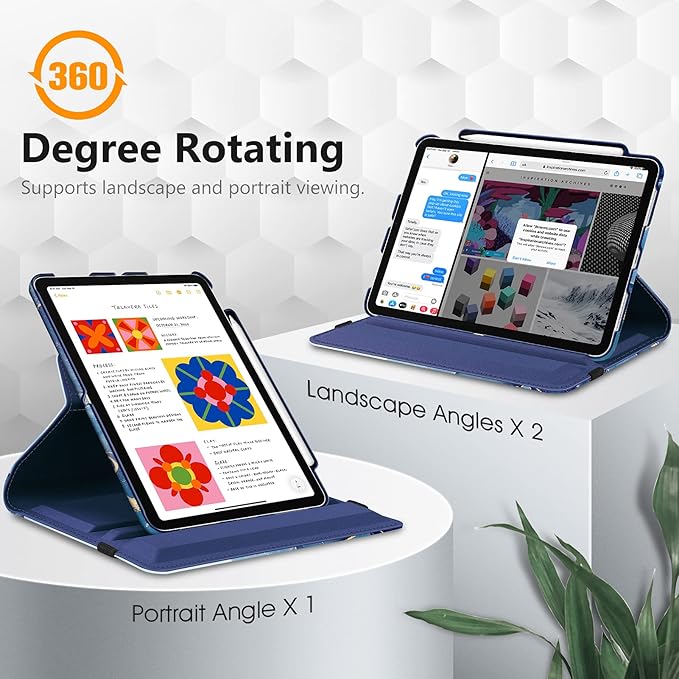 Fintie Rotating Case for iPad Air 11-inch M4/M3/M2 (2026/2025/2024), iPad Air 5th (2022) / 4th Generation 10.9 Inch - 360 Degree Rotating Protective Stand Cover with Pencil Holder, Ocean Marble