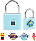 UMIKSMART Fingerprint Padlock with Silicone Protective Cover & Charm, Smart Keyless Padlock for School Locker, Gym Locker, Backpack and Travel Bag, Gift for Kids, Teens and Friends, Cosmic Blue Set