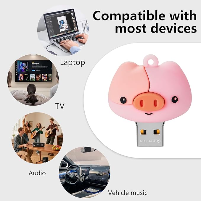 USB Flash Drives, 16GB/32GB/64GB/128GB Silicone USB2.0 High Speed Thumb Memory Stick Pen Date Storage Pendrive U Disk (Piggy, 64GB)