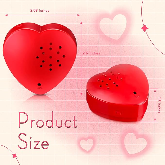 Fabbay 12 Pack Voice Recorder for Stuffed Animal Push Button Sound Recorder Heart Shaped Recordable Button Voice Recording Button Box Device for Plush Toy Bear Module Record Messages, Red (60 Seconds)