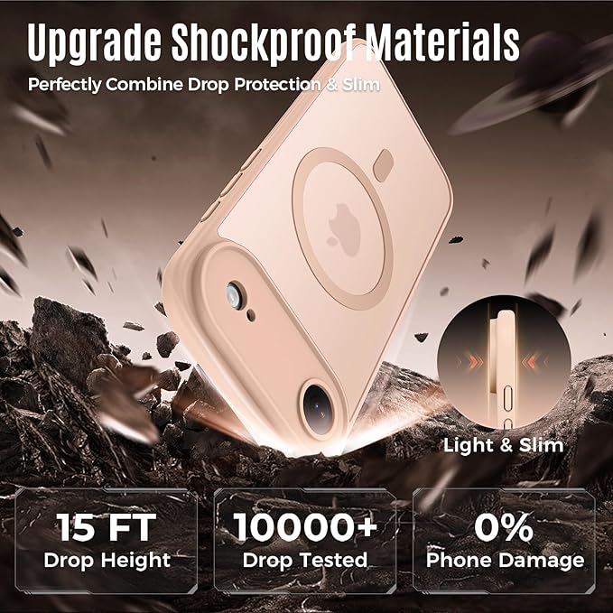 Symcele Designed for iPhone Air Case, Compatible with MagSafe, [Camera Protection] [15FT Military Drop Protection] Shockproof Translucent Matte Anti-Slip Thin Slim Phone Case, 6.5", Light Brown