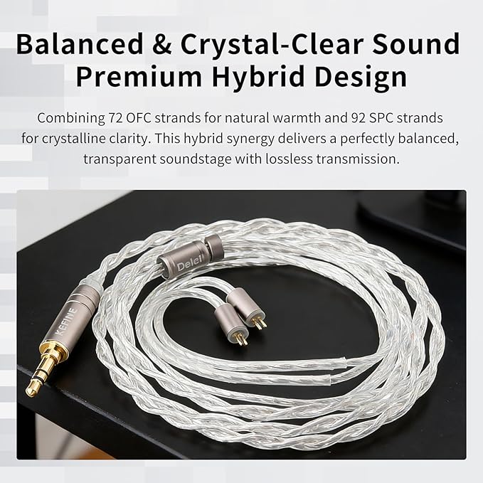 Delci AE Hi-Fi IEMs, 10mm DLC+PU Dynamic Driver in-Ear Monitors with Interchangeable Tuning Nozzles, CNC Aluminum Wired Earphones, Detachable Hybrid 164-Core Silver-Plated Cabl (Silver, 4.4mm)