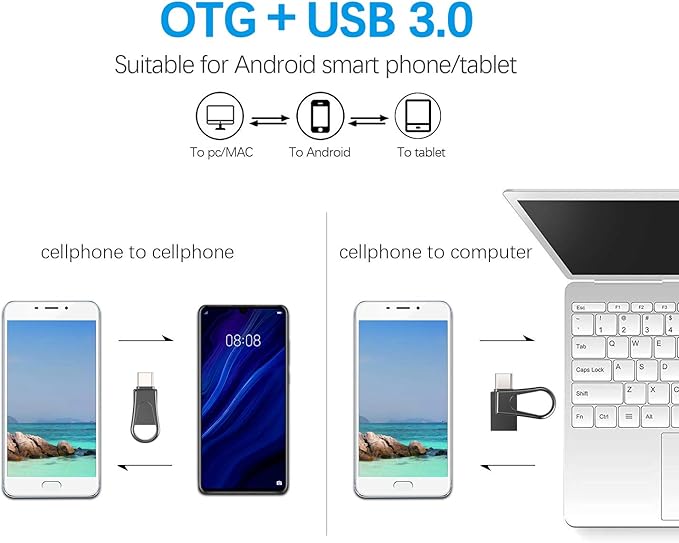 64GB USB C Flash Drive, 2-in-1 OTG USB 3.0 Thumb Drive, Dual USB Memory Stick Pen Drive for Type-C Android Smartphones Tablets and New MacBook Laptop PC PDA Samsung, Black