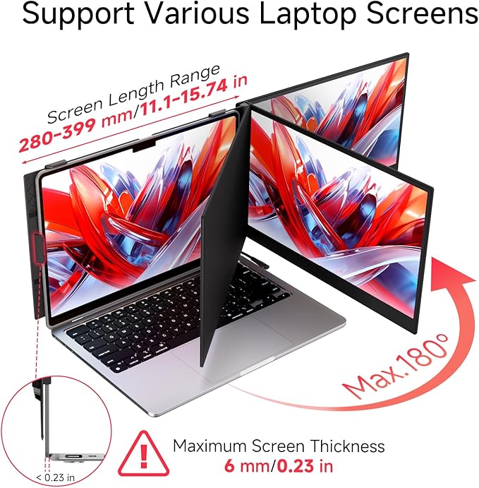 Ultra-Thin Laptop Screen Extender 14" - Dual Portable Monitor Lightweight 1080P IPS Second Extra Screen for Remote Work/Business/Travel/Home Office, Compatible with Windows/Mac/Chrome