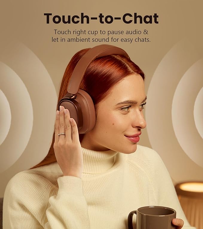 Edifier ES850NB Active Noise Cancelling Headphones, Over Ear Bluetooth Headset, 92H Playtime Wired & Wireless Hi-Res Audio Certified, Fast Charging Clear Calls for Home Office Travel - Brown
