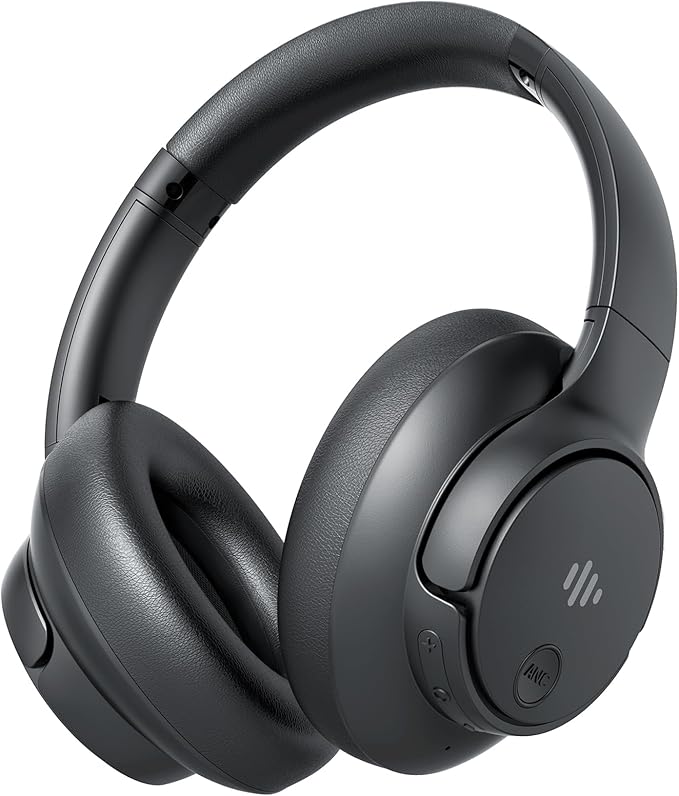 Eduiosma Active Noise Cancelling Headphones, Wireless Over Ear Bluetooth Headphones with Microphone, Transparency Mode, 70H Playtime, Hi-Res Audio, Deep Bass, Bluetooth 5.3, Lightweight Design,Black