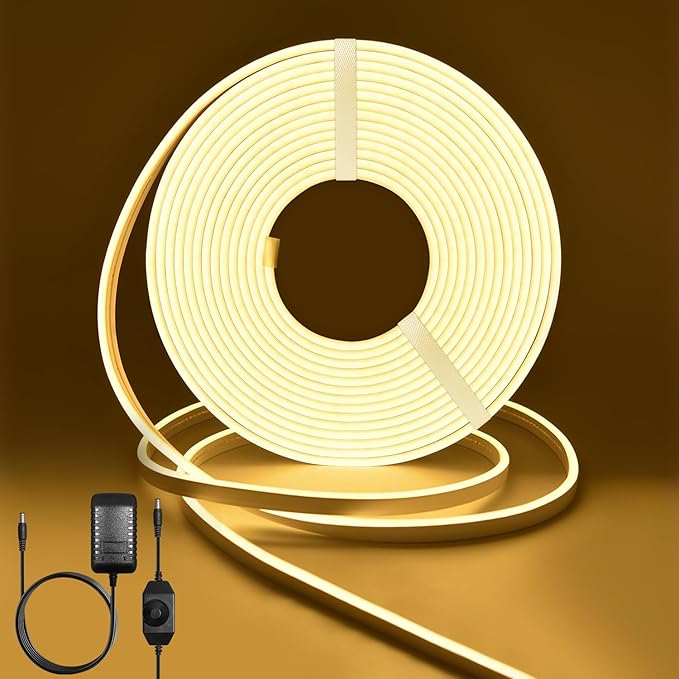 Neon Light Strips, Warm White Dimmable LED Strip Lights, 16.4ft/5m Flexible Waterproof LED Neon Rope Lights DIY LED Strip Lights for Gaming Bedroom Outdoor Decor (Power Adapter Included)
