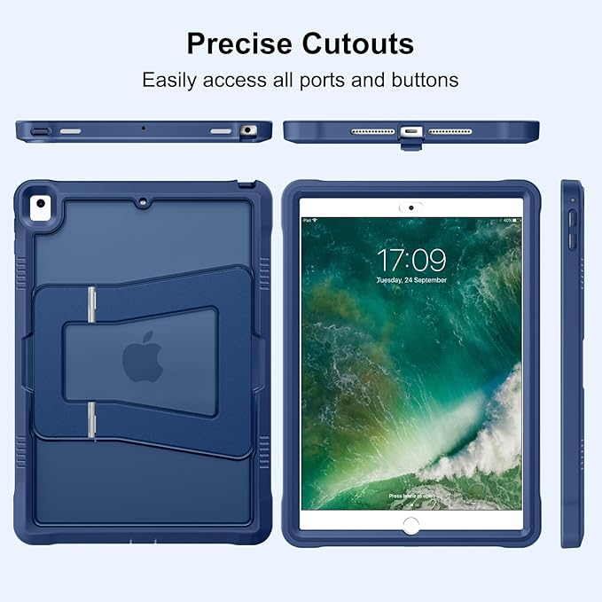 DTTO Case for iPad 6th/5th Generation 9.7 Inch 2018/2017, Adjust Kickstand Freely, Built-in Screen Protector, Frosted Full-Body Shockproof Protective Cover for iPad Air 2 / Pro 9.7, Navy Blue