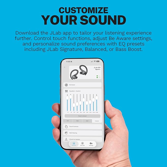 JLab Go Sport+ Wireless Workout Earbuds Featuring C3 Clear Calling, Secure Earhook Sport Design, 35+ Hour Bluetooth Playtime, and 3 EQ Sound Settings (Yellow)